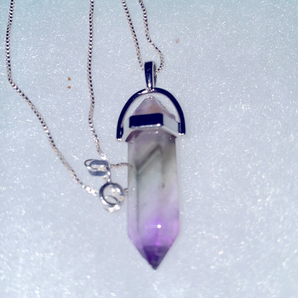 Boho hippie Amethyst Sterling Silver 16” Necklace